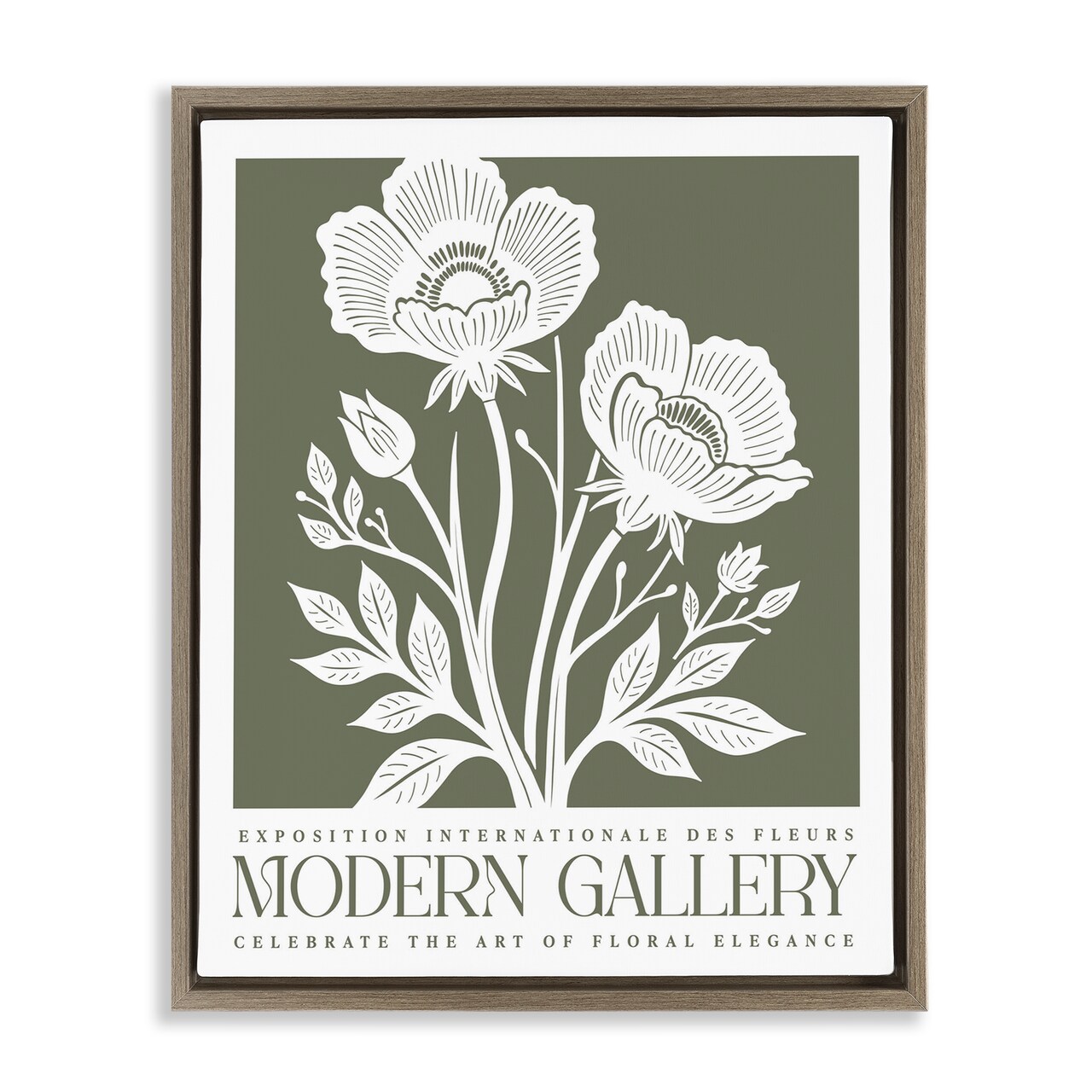 Stupell Industries Olive Green Floral Gallery Floating Frame By Lettered and Lined